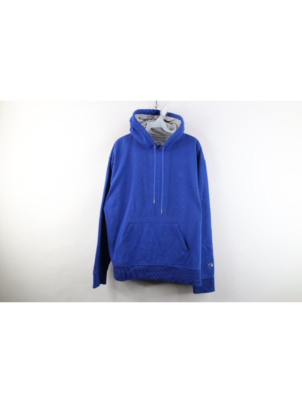 Vintage Y2K Champion Mens Large Faded Monochrome Hoodie Sweatshirt Royal Blue